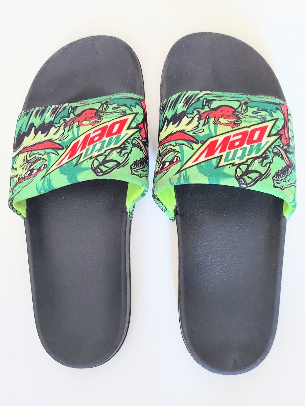Mountain Dew Slide On Sandals Shoes Non Slip Black & Green Size 11